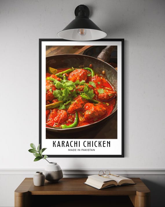 Karachi Chicken Poster Spicy Pakistani Cuisine Wall Art South Asian Food Print Dish Kitchen Decor Restaurant Travel
