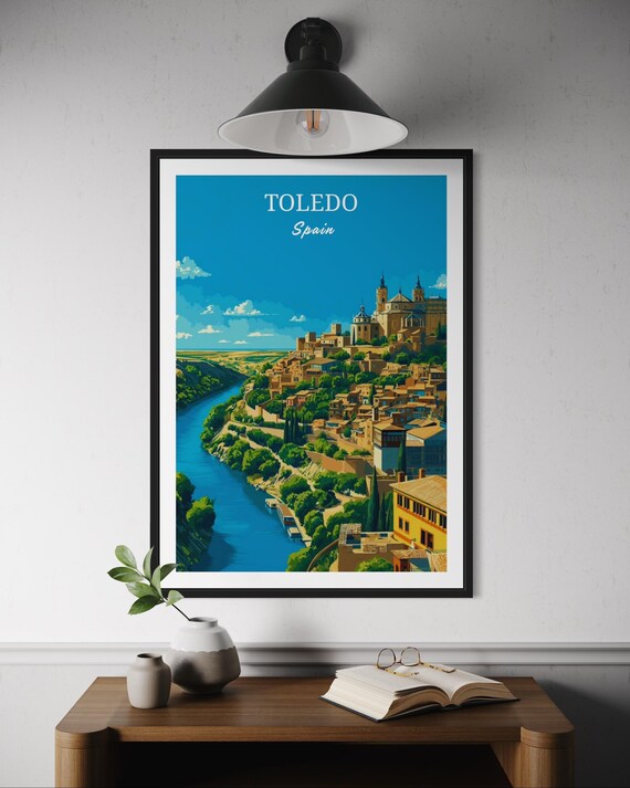 Toledo Spain Travel Poster Historic Cityscape Wall Art Spanish Architecture Print Medieval Skyline Decor Artwork