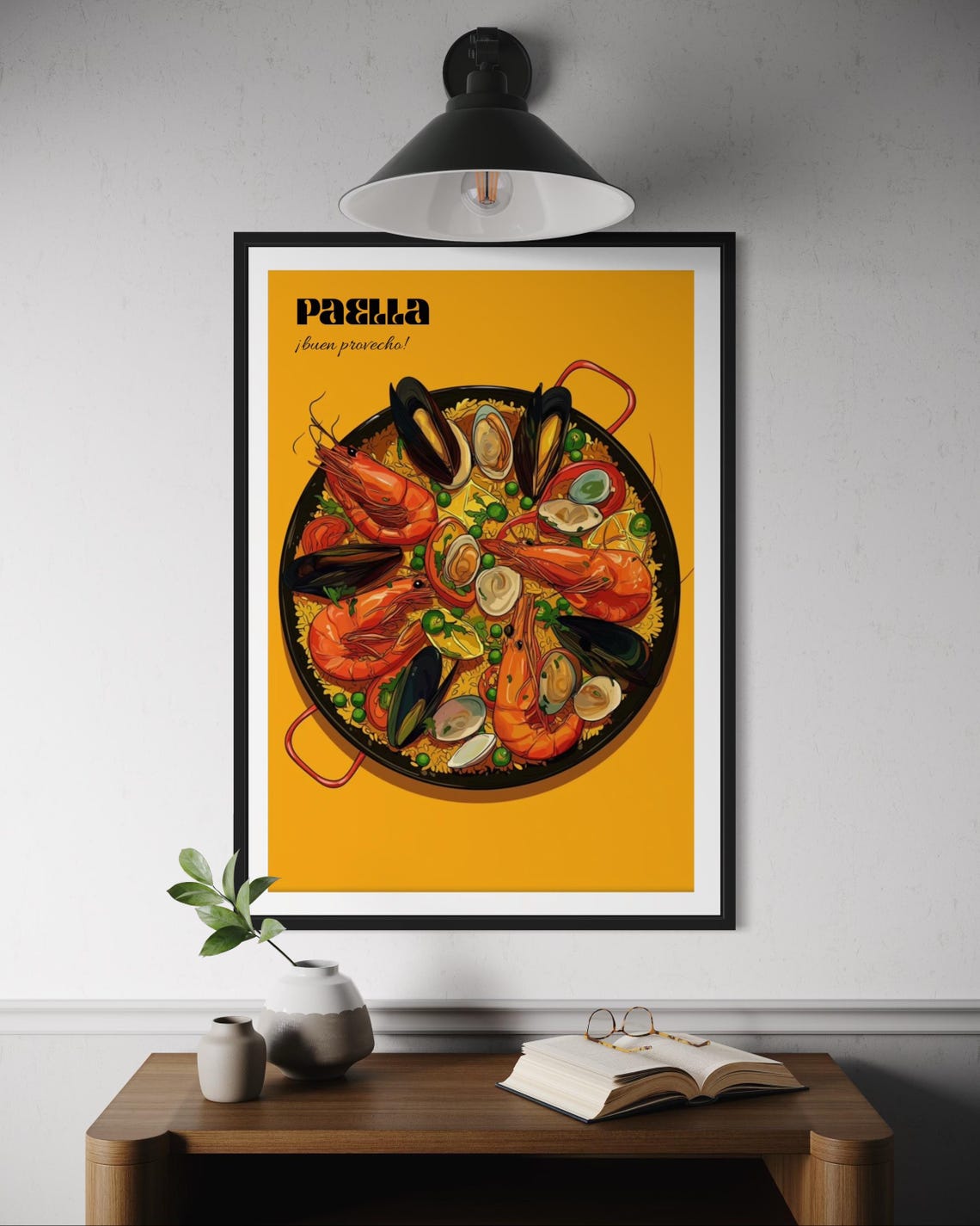 Paella Buen Provecho Spanish Seafood Rice Retro Food Art Poster