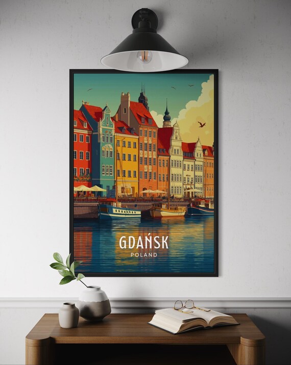 Gdask Poland Travel Poster Old Town Wall Art Motawa River Print European Cityscape Decor Historic Architecture Artwork Europe