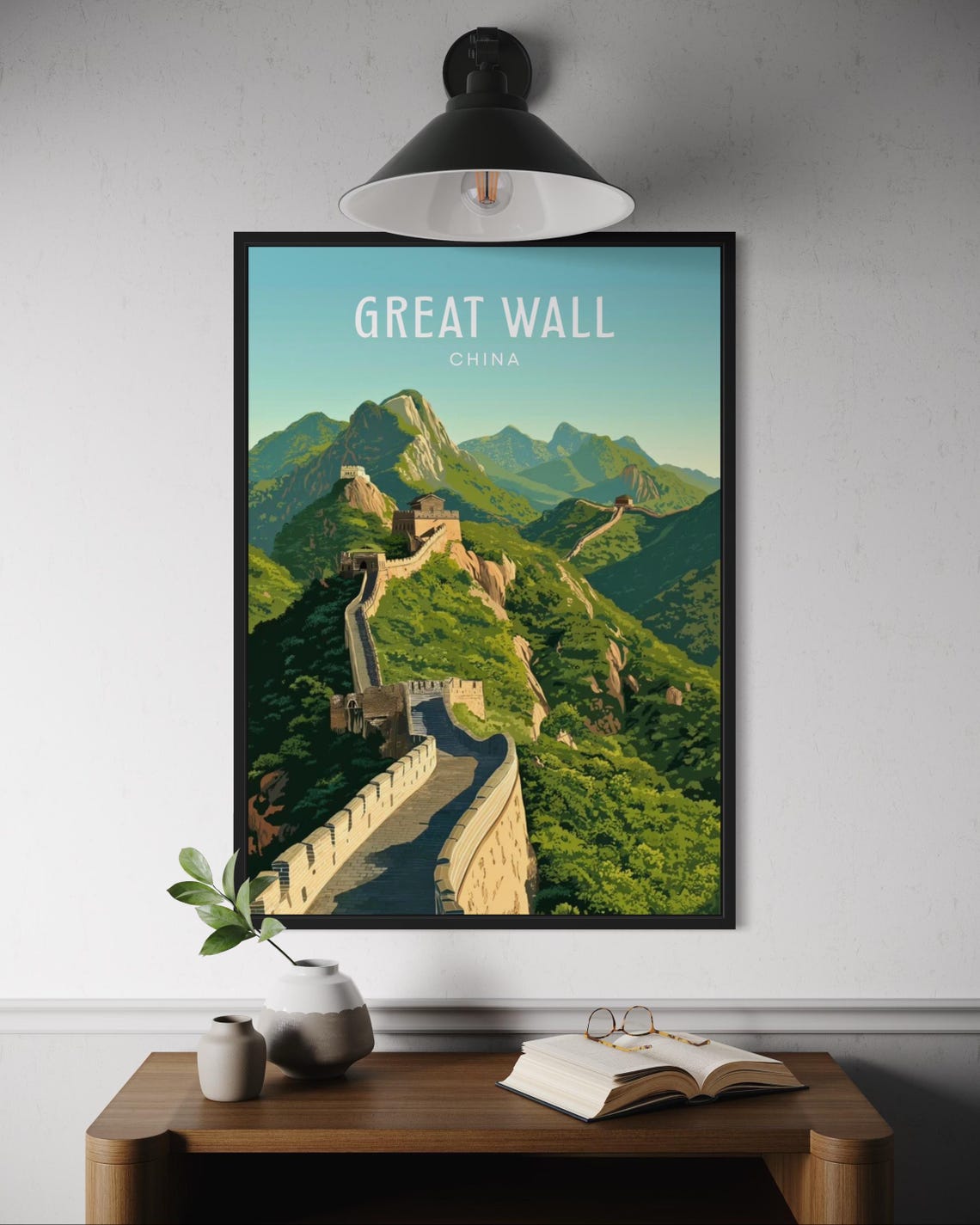 Great Wall China Vintage Winding Mountain Landscape Travel Poster