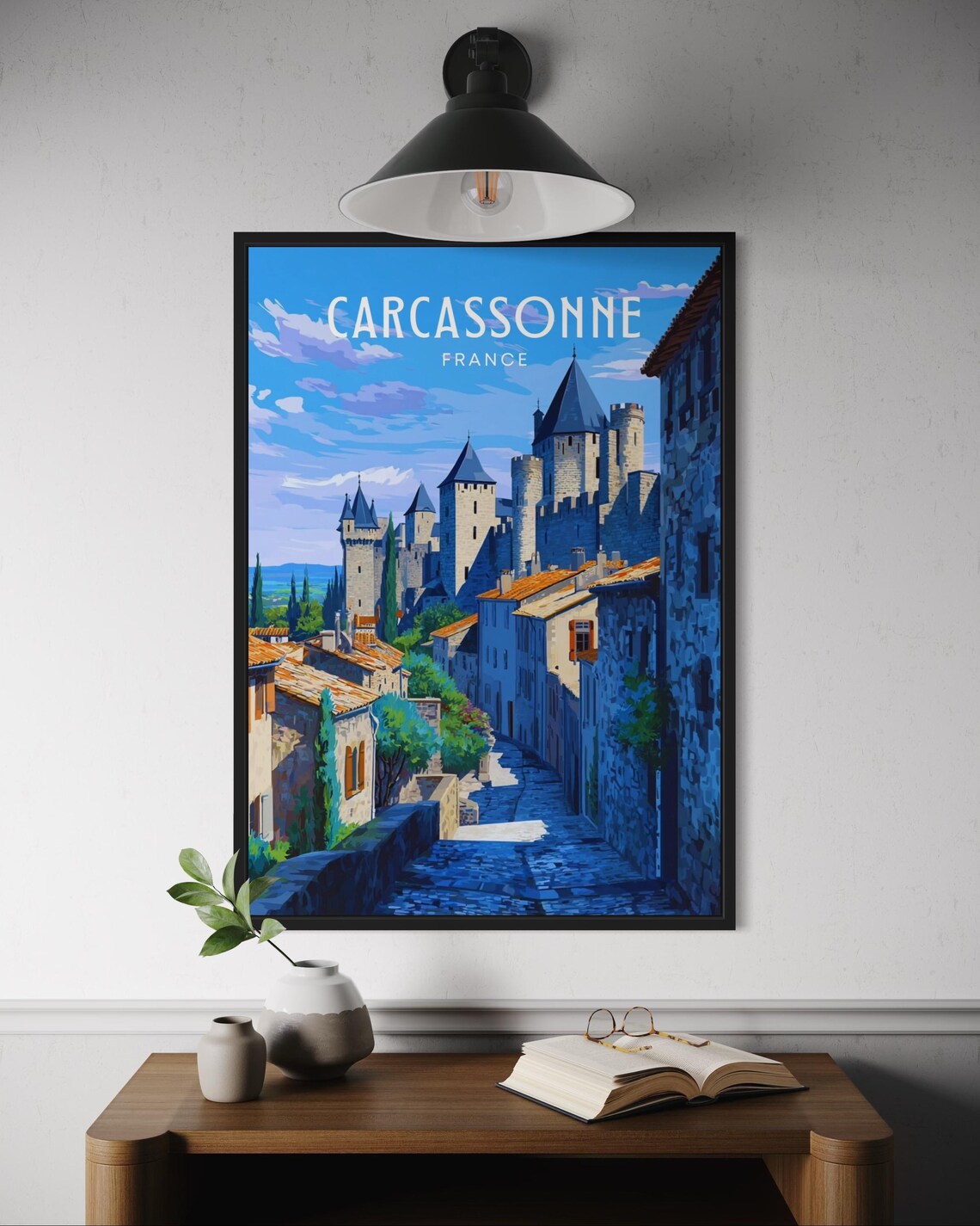 Carcassonne France Medieval Castle Citadel Old Town Vintage Travel Poster
