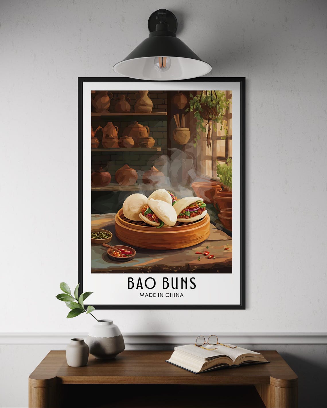 Bao Buns Chinese Street Food Steamer Kitchen Illustration Poster
