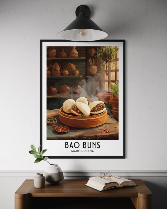 Bao Buns Food Poster Chinese Street Wall Art Asian Kitchen Decor Dim Sum Print Oriental Cuisine Artwork China Gift