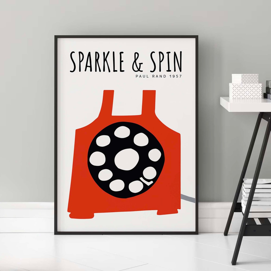 Paul Rand Sparkle And Spin 1957 Red Rotary Phone Vintage Print - Image 2