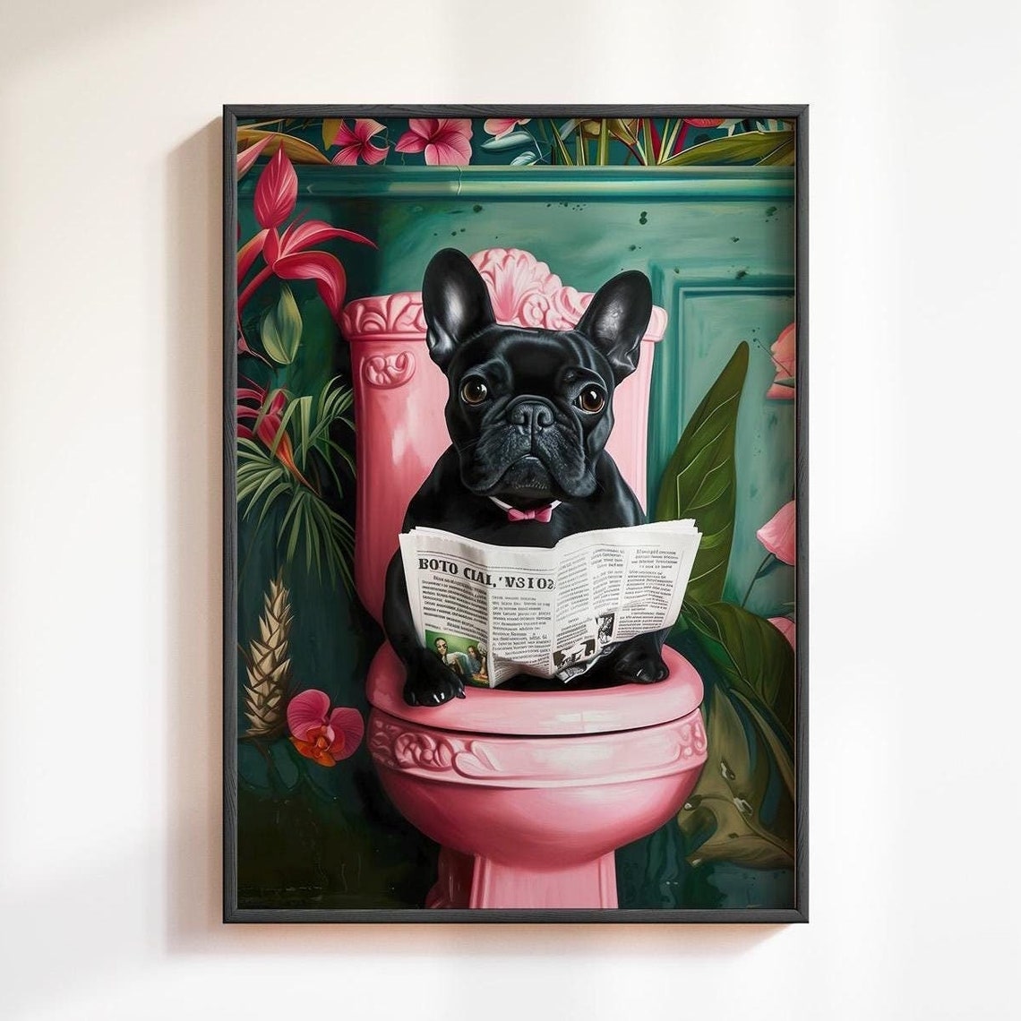 Black French Bulldog Reading On Toilet Print Toilet Wall Art Funny Dog Print Bathroom Wall Art Dog On Toilet Poster Funny Bathroom Decor