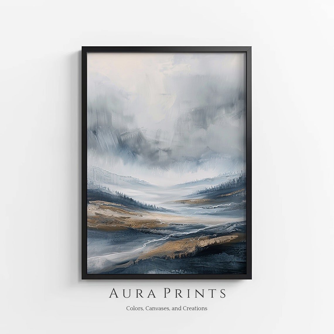 Rainstorm Over The Valley Moody Rain Landscape Grey Blue Wall Art