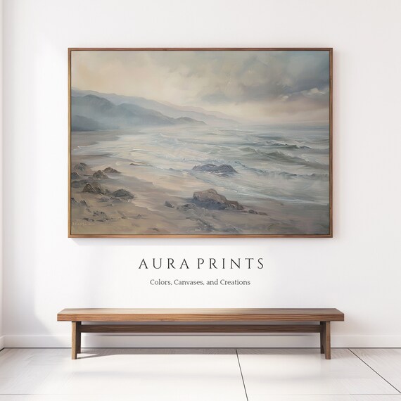 Misty Rocky Coastline Seascape Oil Painting Vintage Ocean Poster