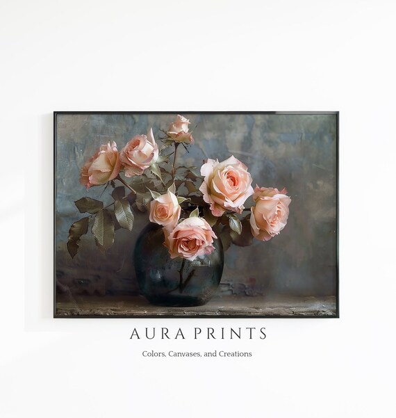 Vintage Blush Roses Still Life Rustic Romantic Floral Poster
