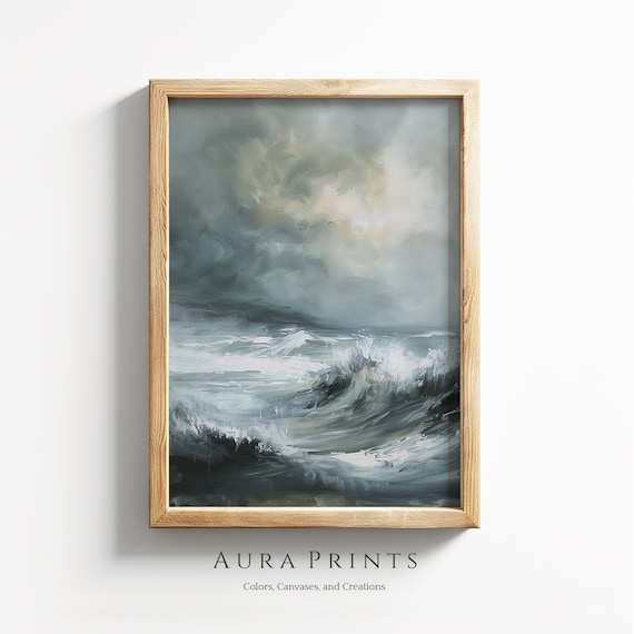 Stormy Ocean Waves Dramatic Vintage Seascape Oil Painting Poster
