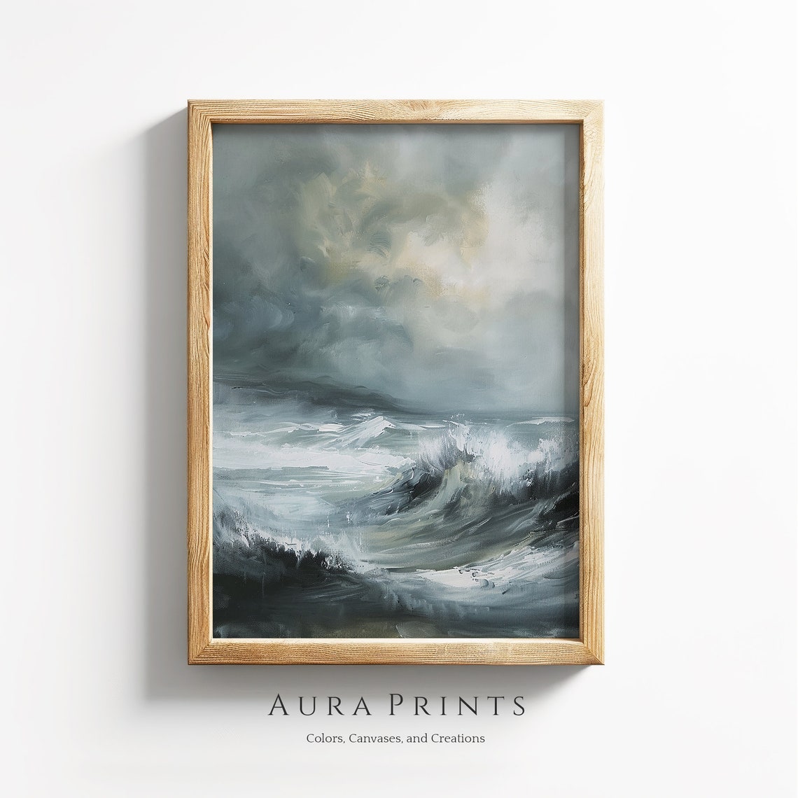 Stormy Ocean Waves Dramatic Vintage Seascape Oil Painting Poster