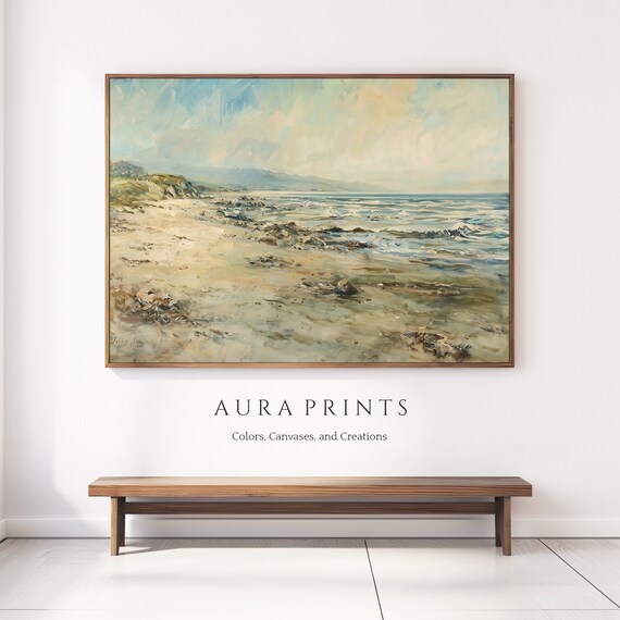 Vintage Rocky Shoreline Ocean Waves Oil Painting Seascape Poster