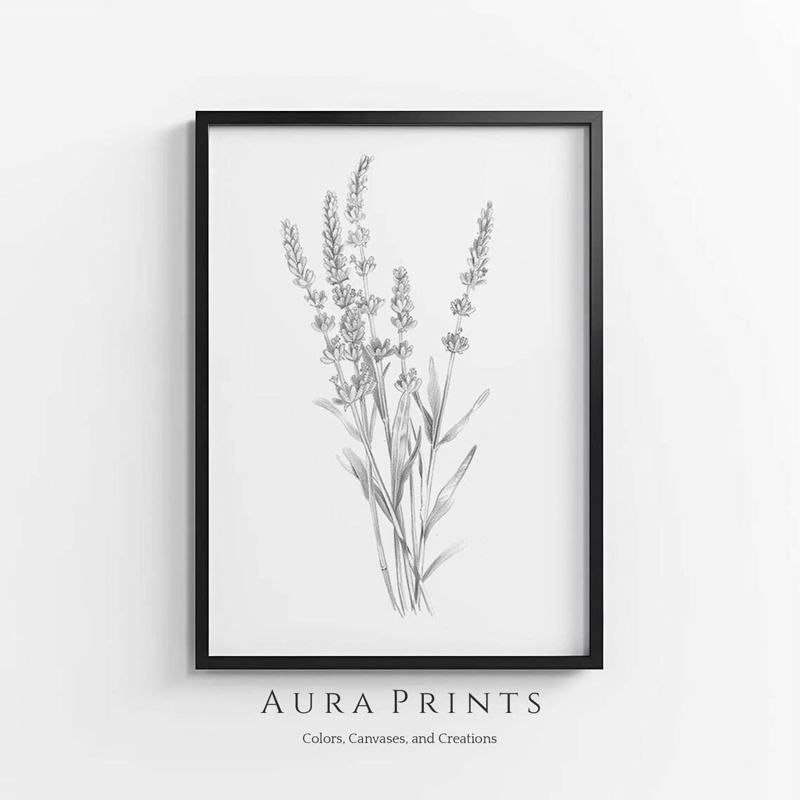 Farmhouse Lavender Pencil Art, Vintage Nursery Sketch