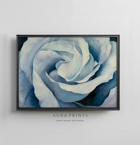 Abstract Petal Swirl Inspired By Georgia Okeeffe Organic Cool Hues Calm Wall Art Print Modern Painting 00054