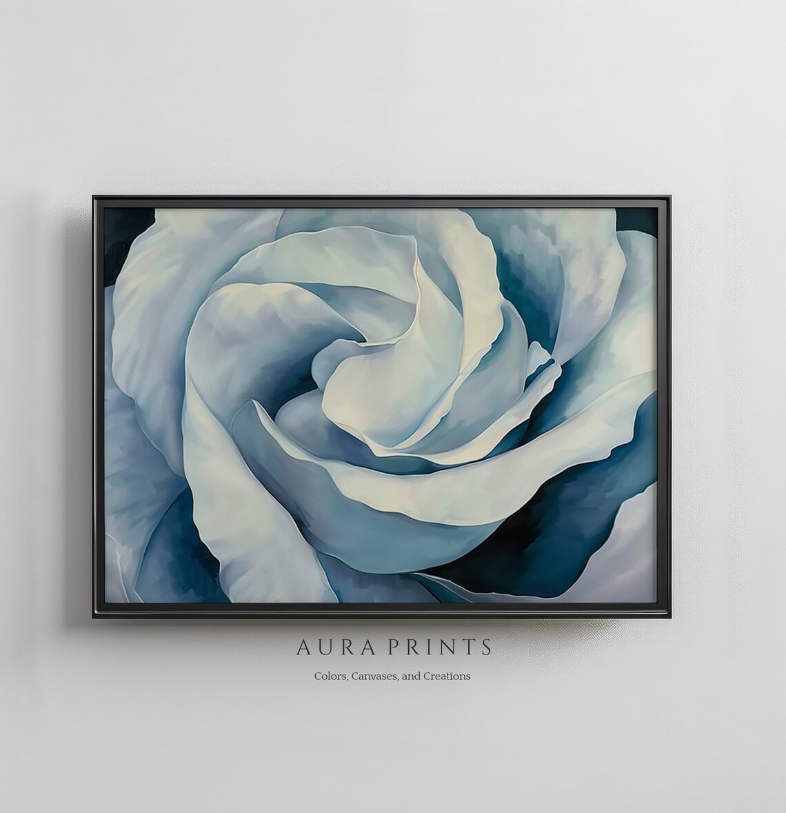 Blue White Rose Bloom Swirl Organic Floral Watercolor Poster