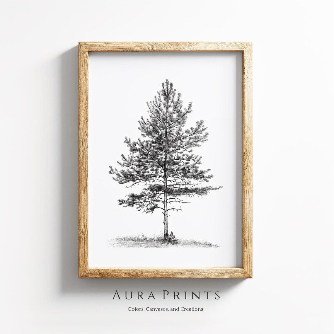 Pine Tree Pencil Art, Neutral Cottage Nursery Print