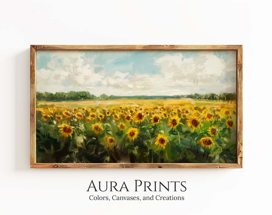 Golden Sunflower Field Painting Rustic Country Summer Landscape Poster