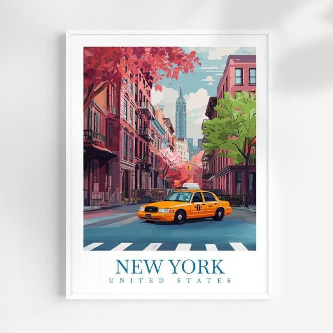 New York City Yellow Cab Empire State Street Art Travel Poster