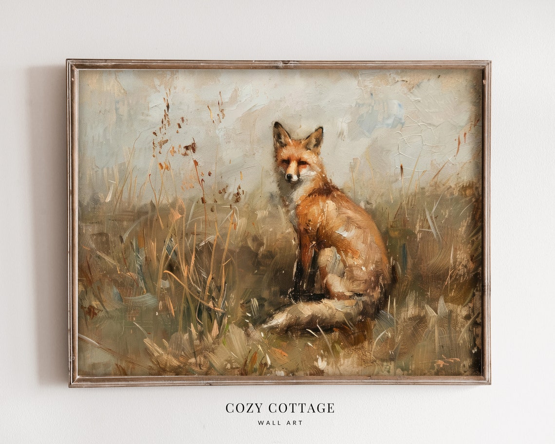 Fox On A Field Vintage Style, Country Decor Art Print
