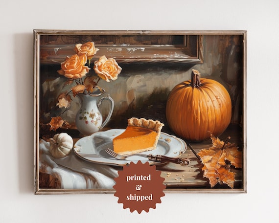 Pumpkin Pie Vintage Style Still Life, Fall Decor