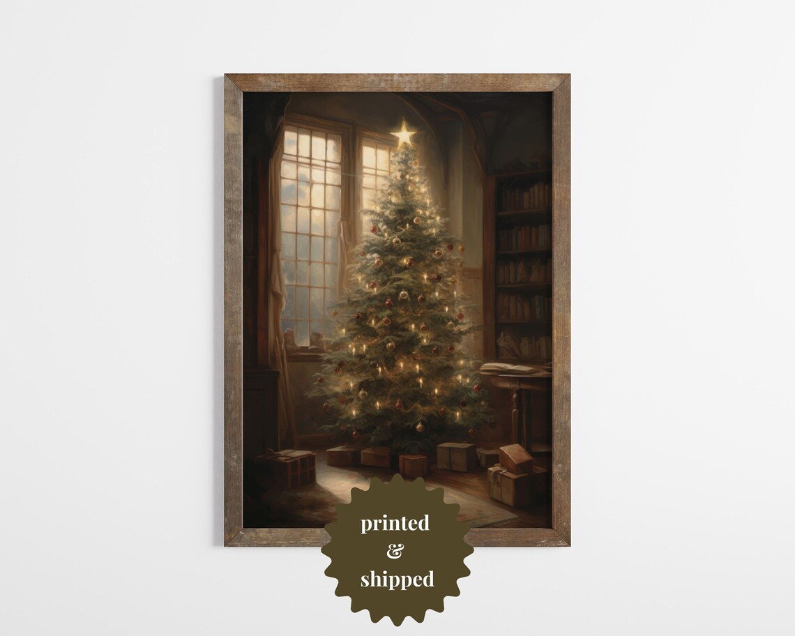 Moody Christmas Tree, Vintage Style Painting