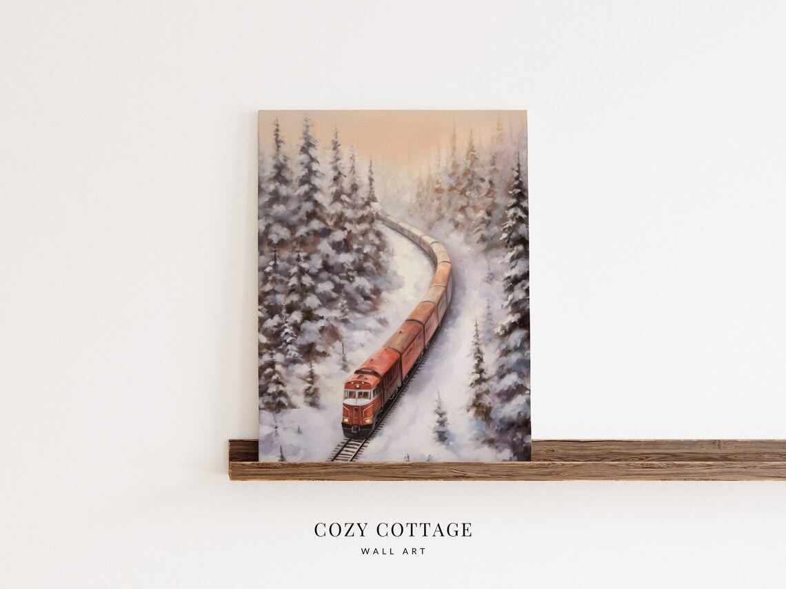 Vintage Train In Winter Landscape, Cozy Cottage - Image 3