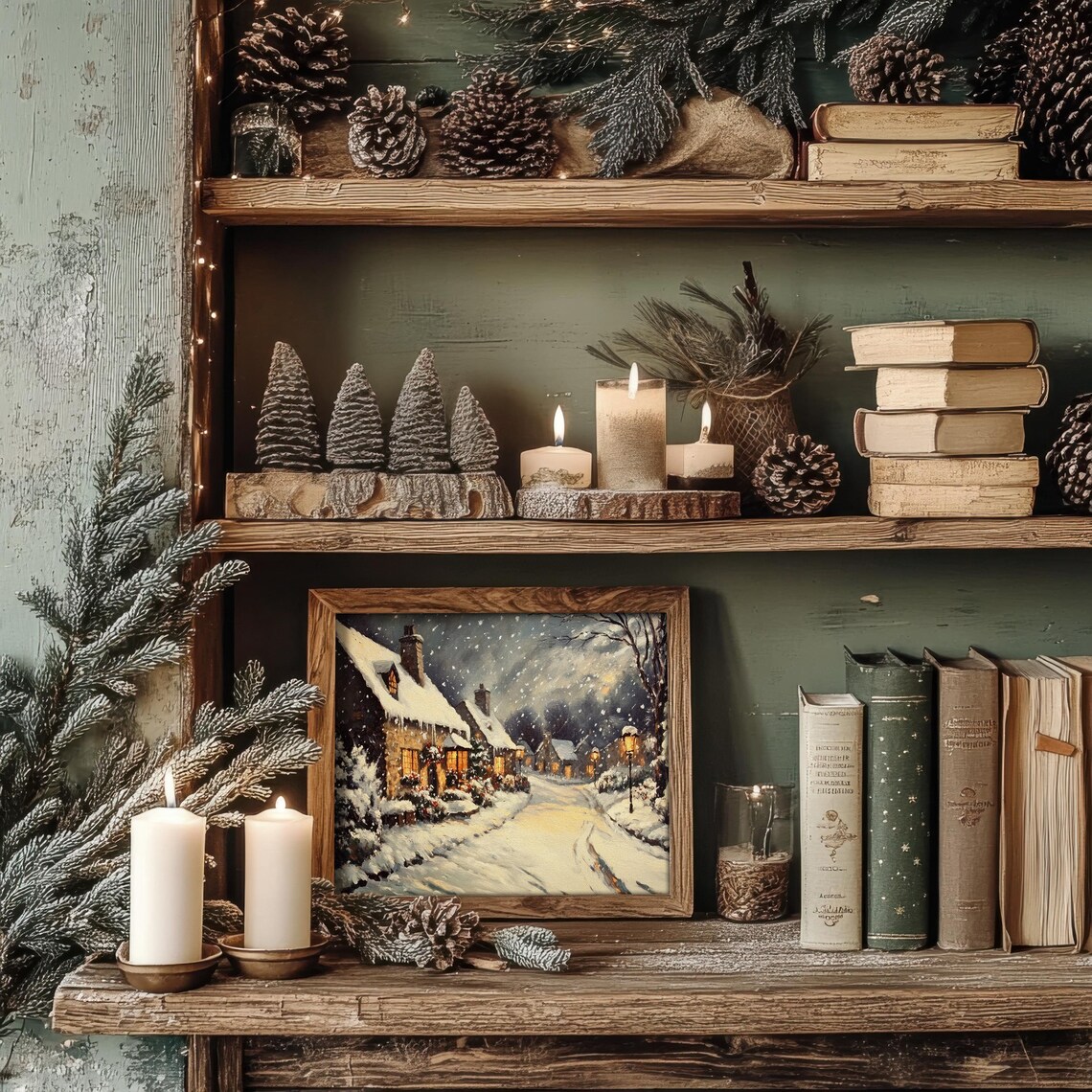 English Village Winter Night, Cozy Vintage Style - Image 3