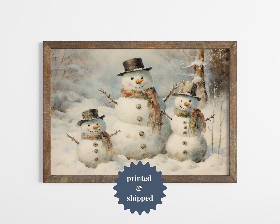 Snowman Family Vintage Style Christmas Poster