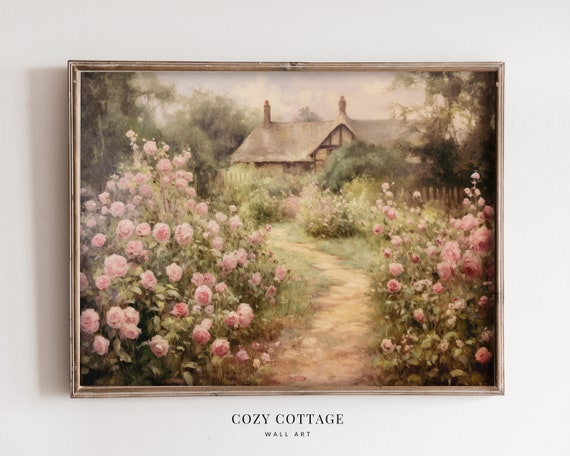 English Rose Garden Vintage Style Wall Art Print