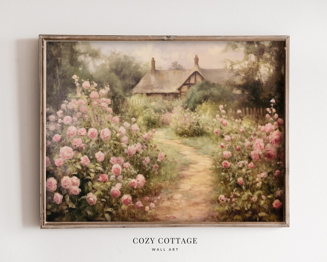 English Rose Garden Vintage Style Wall Art Print