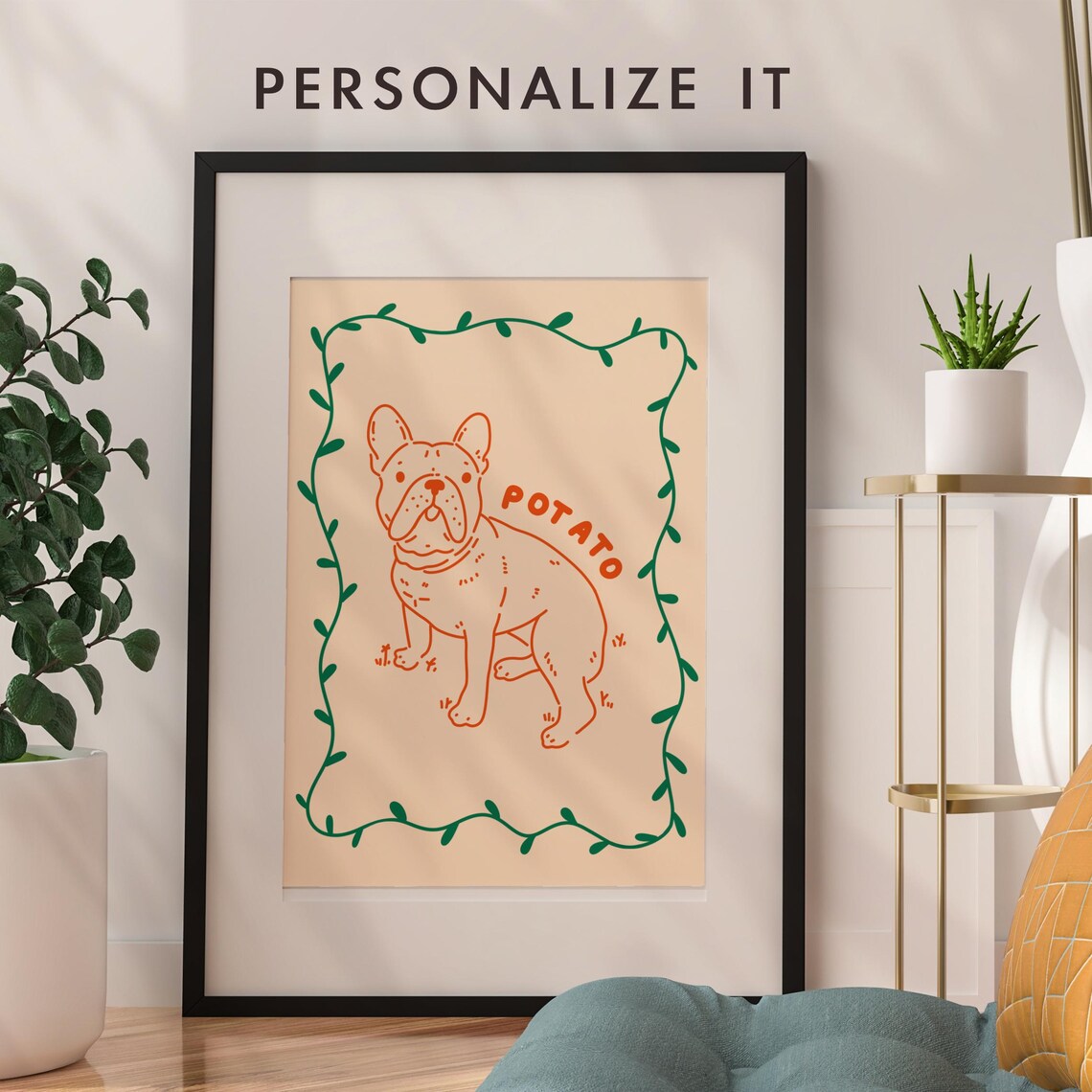 Custom Dog Portrait Floral Botanical Art Print