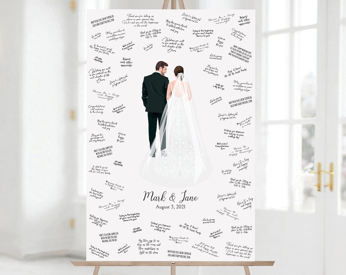 Mark and Jane Couple Back View Wedding Guest Book Portrait Poster