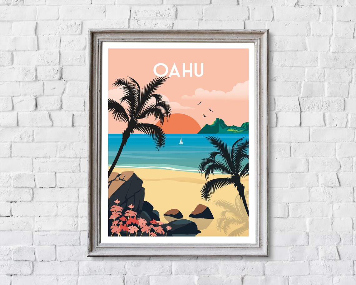 Oahu Travel Poster, Hawaii Island Wall Art Print - Image 2
