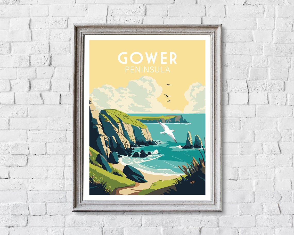 Gower Peninsula Retro Travel Poster Print, Wales - Image 2