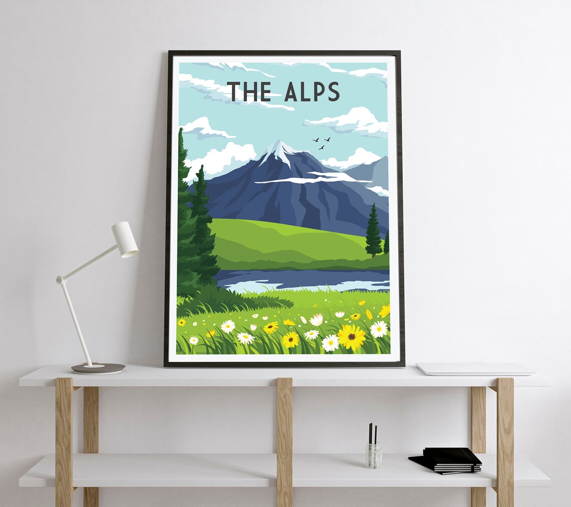 The Alps Travel Poster, Retro Switzerland & Austria - Image 2
