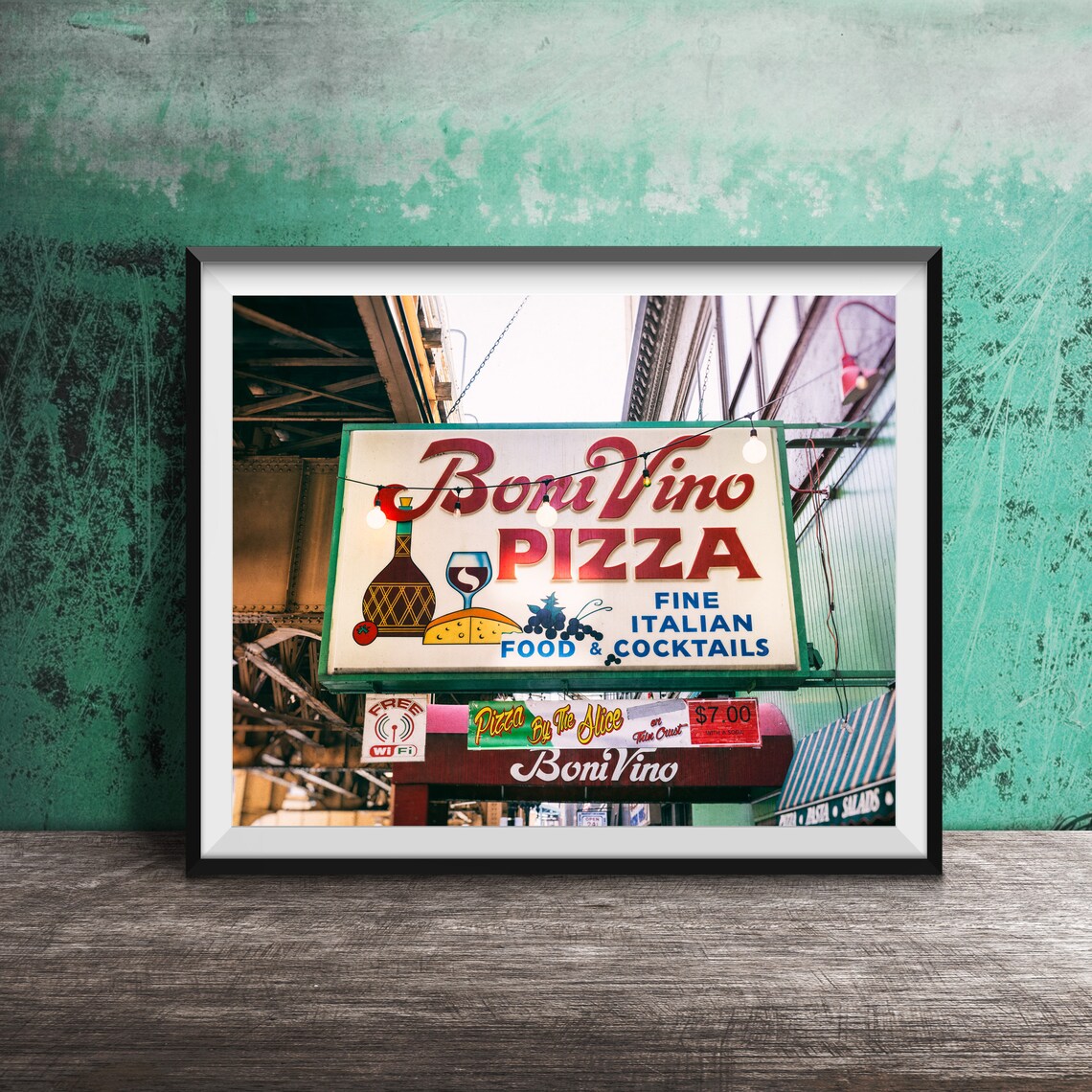Boni Vino Pizza Fine Italian Food Cocktails Sign Chicago Photo Poster