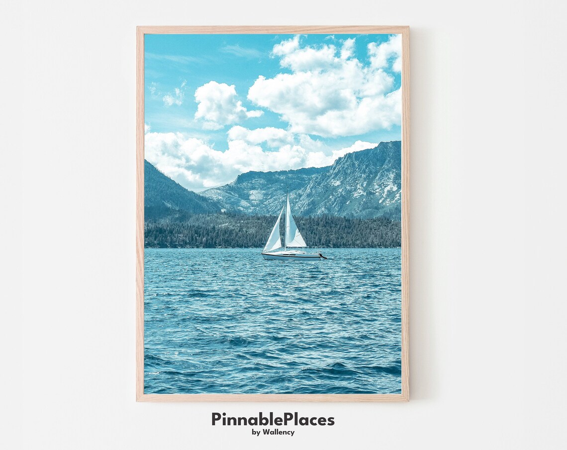 Lake Tahoe Emerald Bay Sailboat Mountain Lake Serene Travel Poster