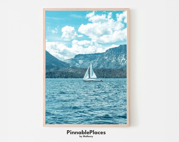 Lake Tahoe Emerald Bay Sailboat Mountain Lake Serene Travel Poster