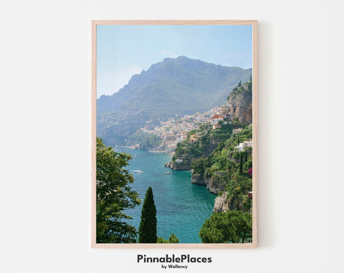 Positano Italy Amalfi Coast Cliffside Town Turquoise Sea Photo Poster