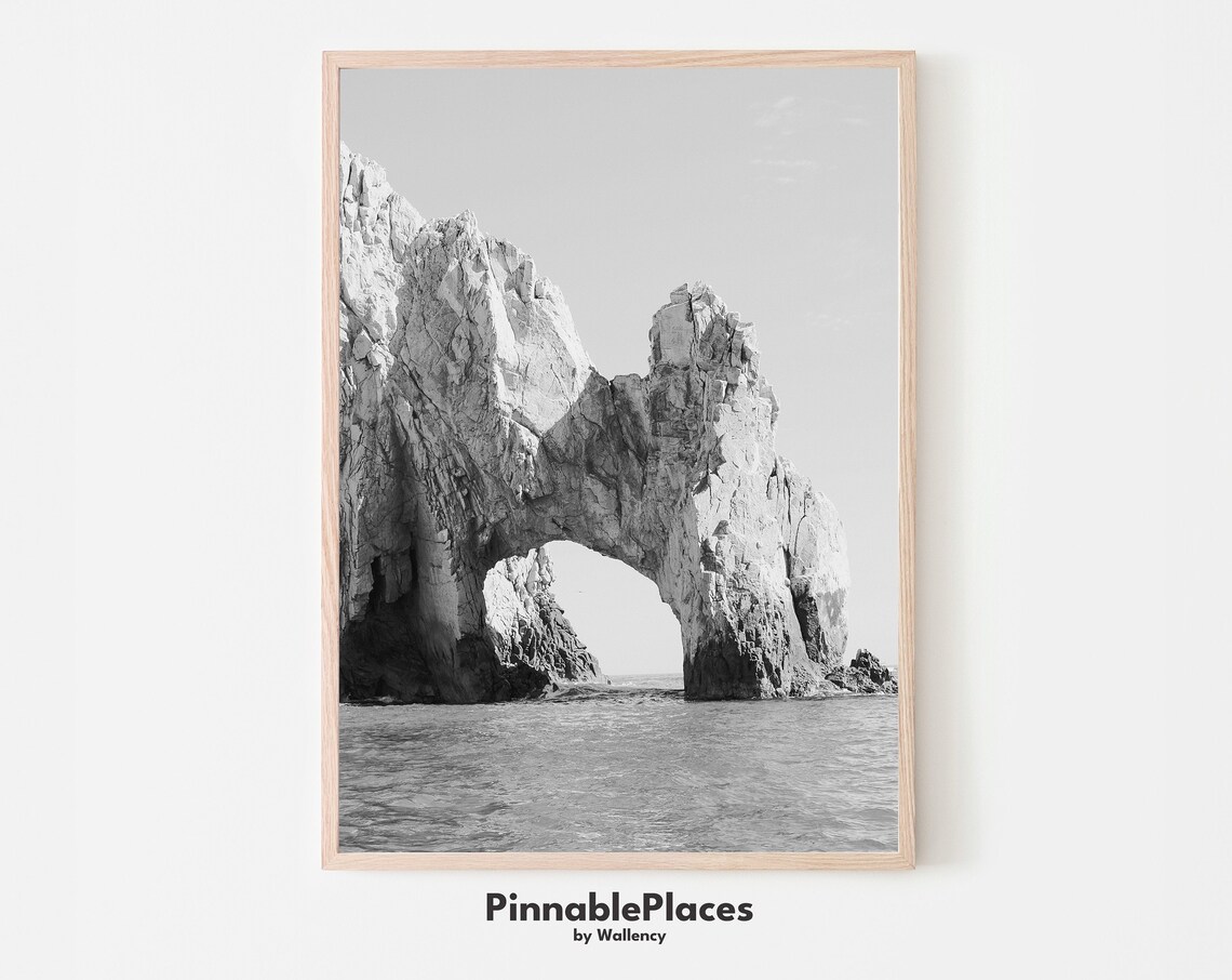Cabo San Lucas El Arco Black White Coastal Rock Arch Photography Poster
