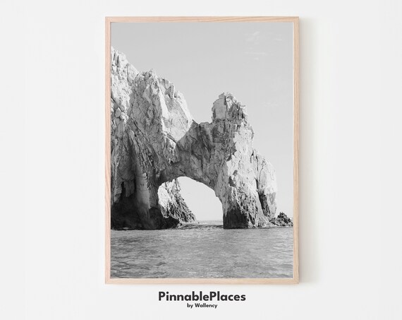 Cabo San Lucas El Arco Black White Coastal Rock Arch Photography Poster