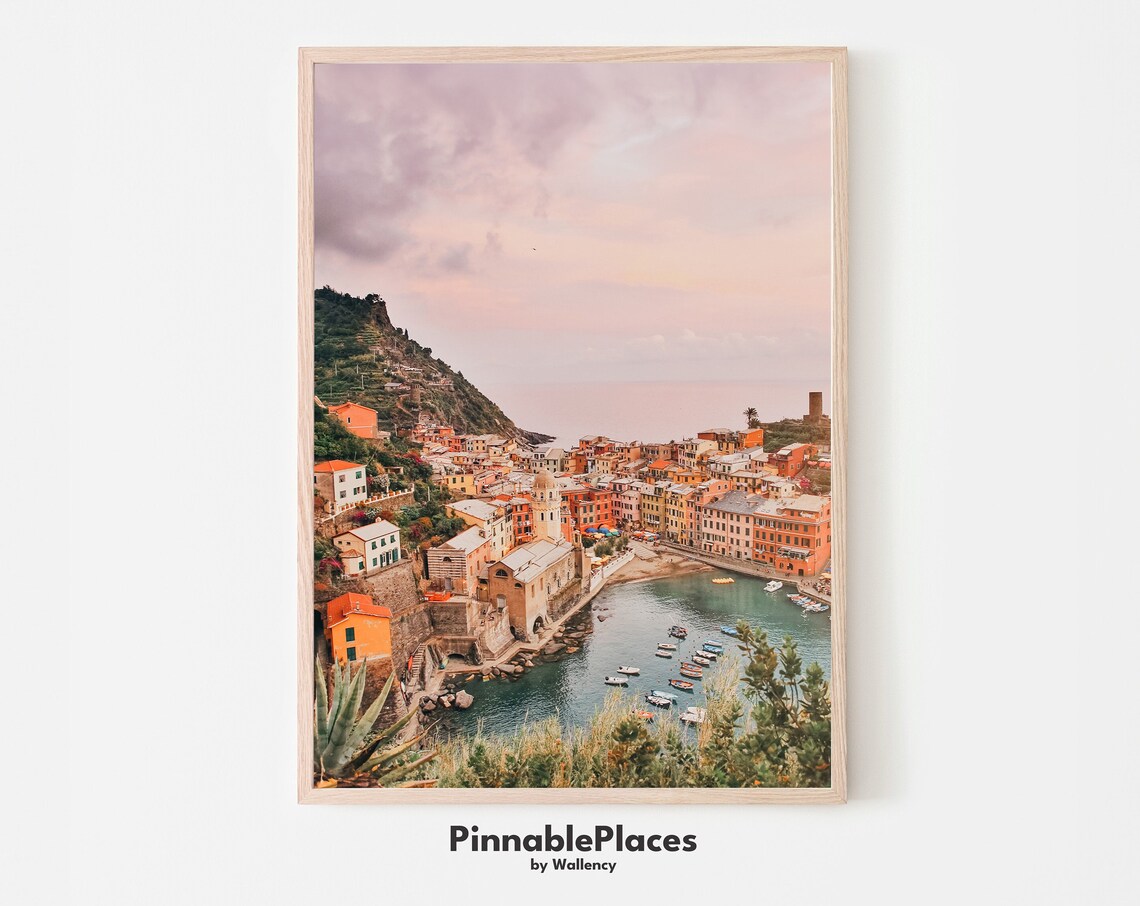 Cinque Terre Italy Sunset Photography Poster Coastal Village Art