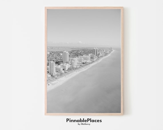 Miami Beach Florida Black And White Aerial Coast Photo Poster