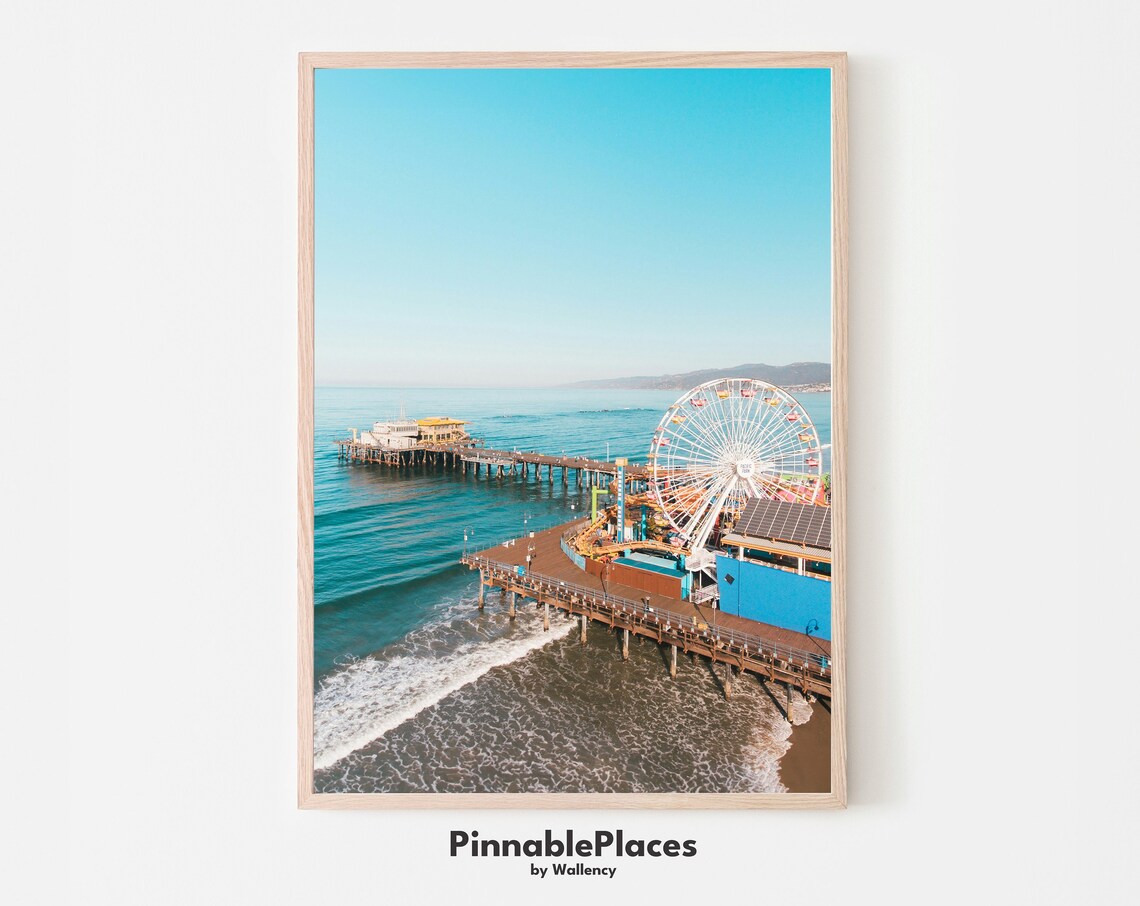 Santa Monica Pier Ferris Wheel Aerial Beach Photography Poster