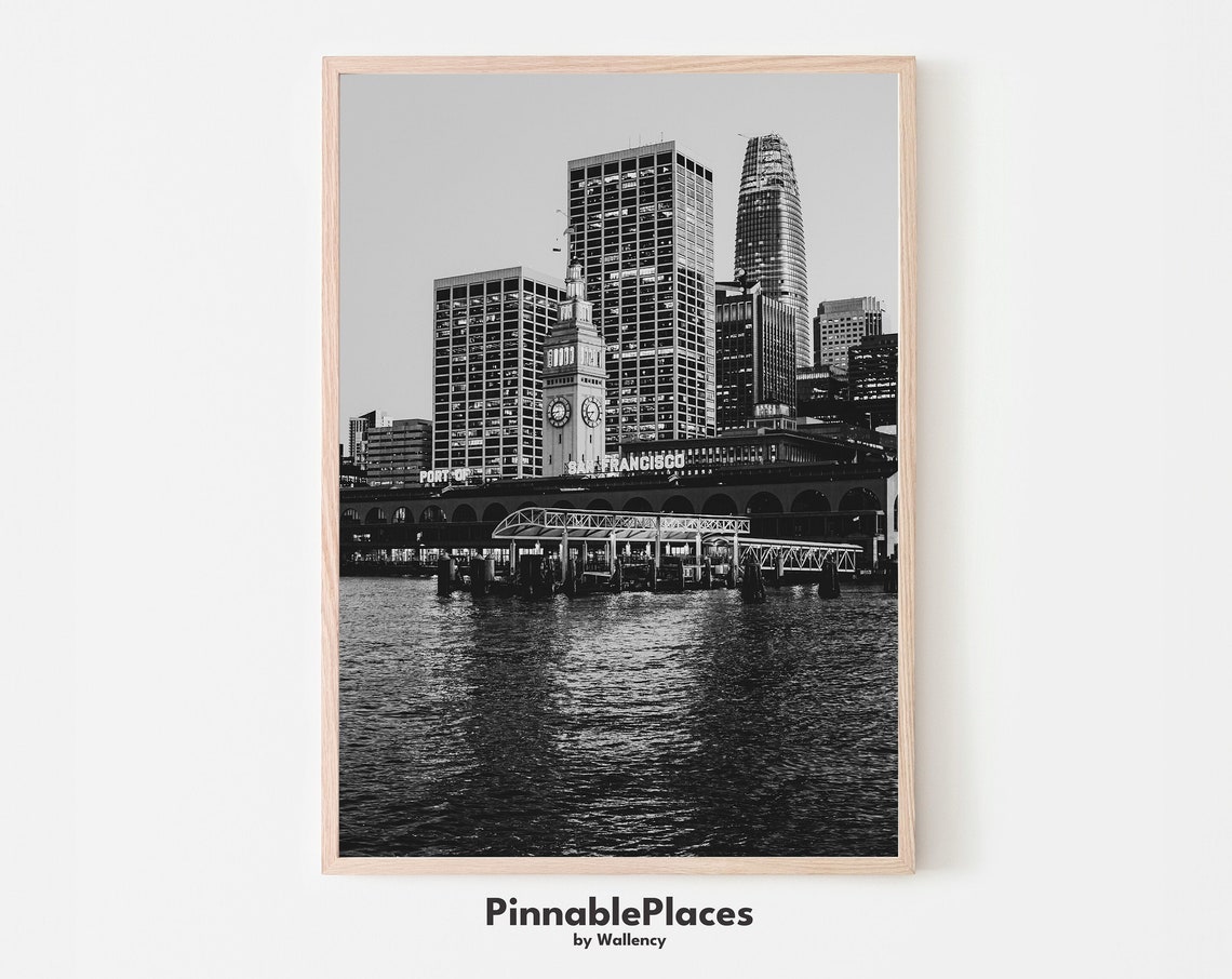 San Francisco Ferry Building Black and White Photography Poster