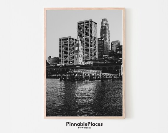 San Francisco Ferry Building Black and White Photography Poster