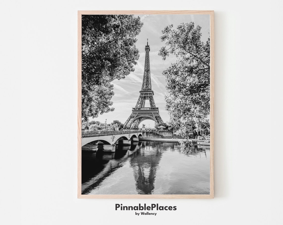 Eiffel Tower Black And White Paris Seine Bridge Photo Poster