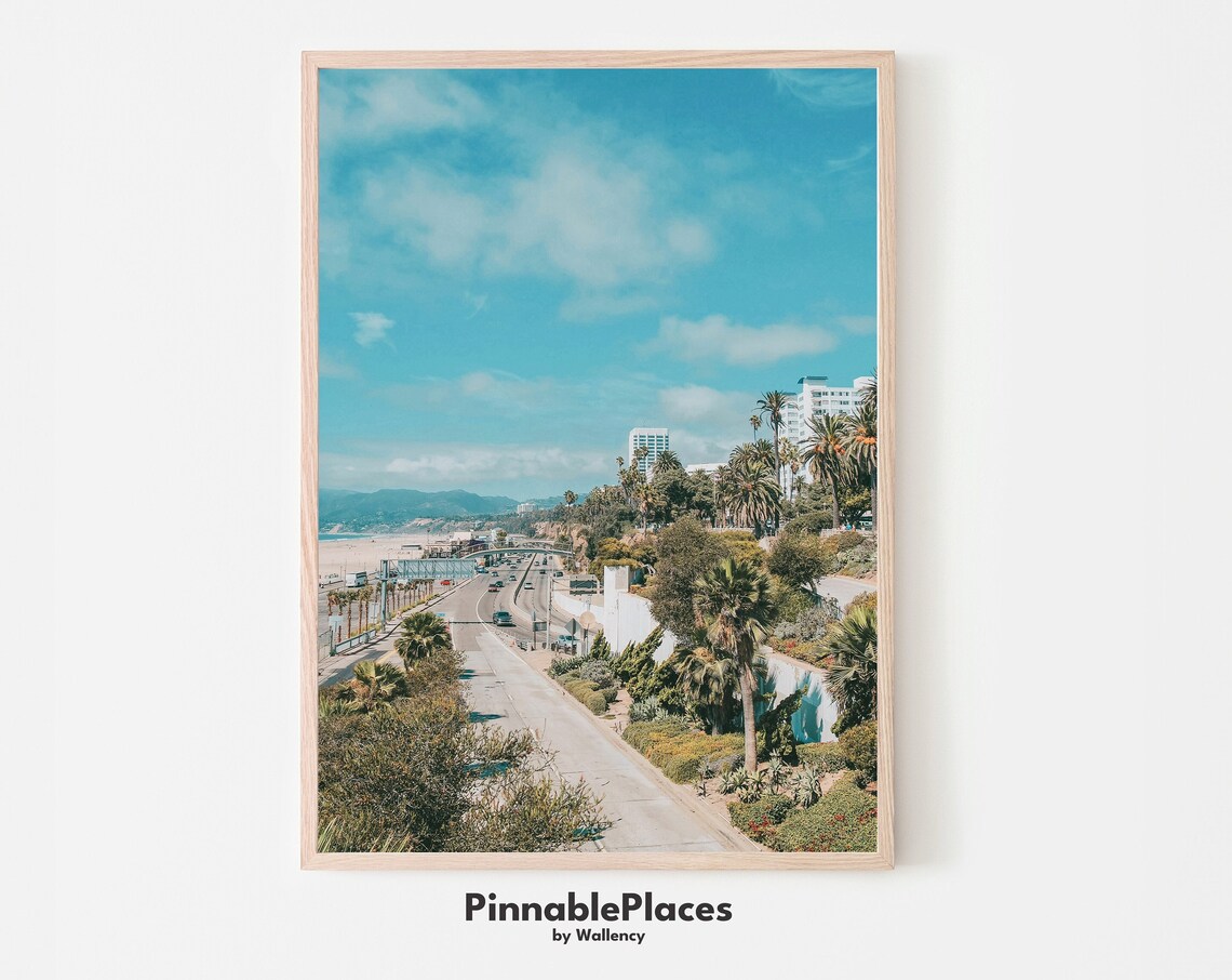 Santa Monica California Coast Highway Photography Poster Palm Trees Ocean
