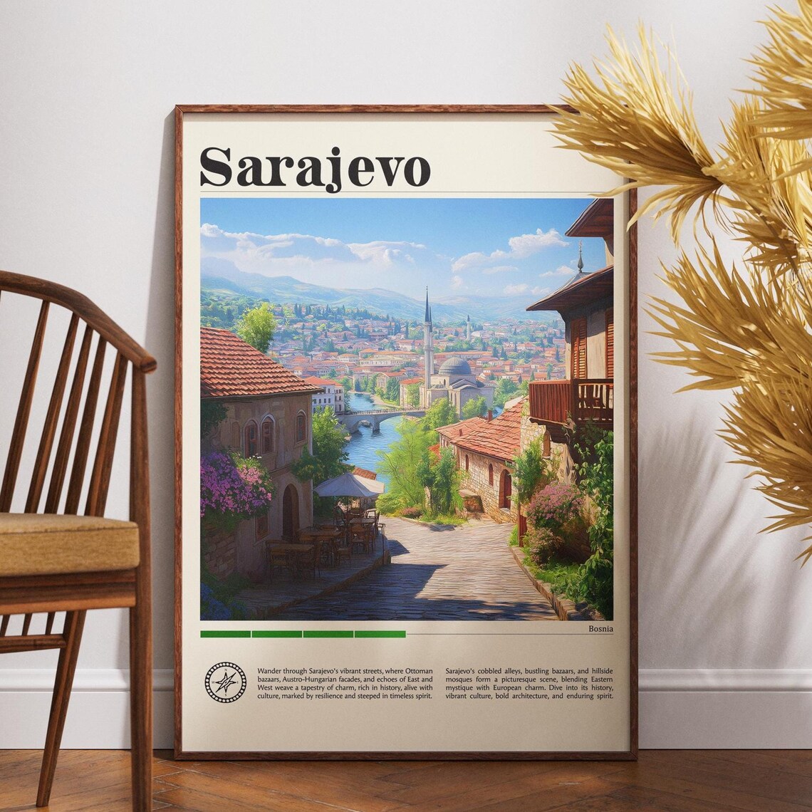 Sarajevo Bosnia Vintage Travel Art Retro City Adventure Wall Poster