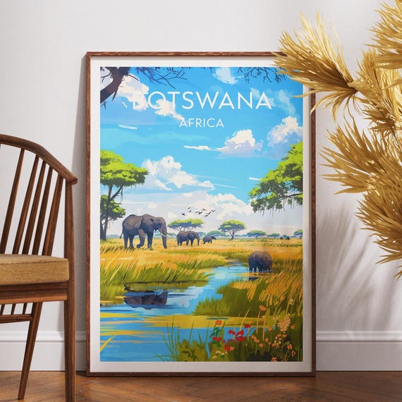 Botswana Travel Print Africa Poster Wall Art